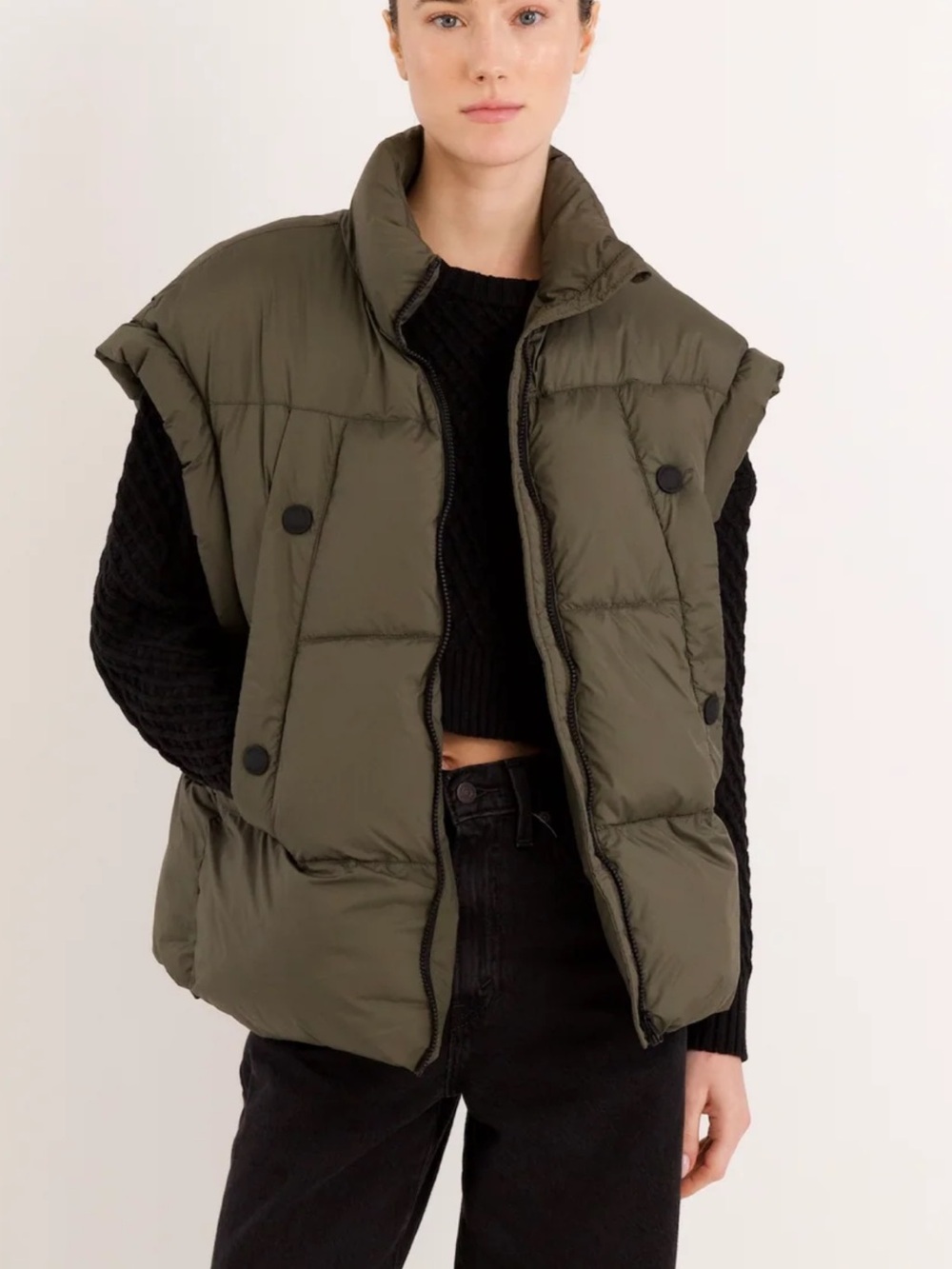 Sleeveless Quilted Puffer Vest - Olive